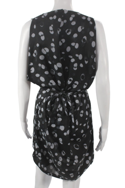 Vince Women Black Polka Dot Blouson Dress Sleeveless Zip Size S