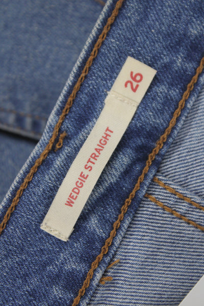 Levis Womens Straight Jeans High Waist Button Fly Blue Cotton Blend Size 26