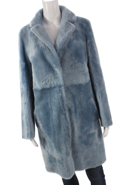 Blancha Womens Sheepskin Overcoat Blue Snap Long Sleeve Size 42