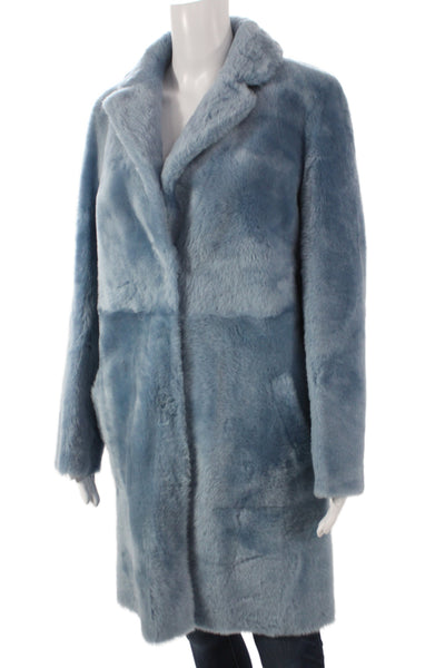 Blancha Womens Sheepskin Overcoat Blue Snap Long Sleeve Size 42