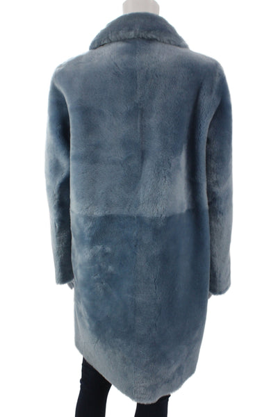 Blancha Womens Sheepskin Overcoat Blue Snap Long Sleeve Size 42