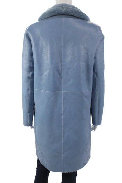 Blancha Womens Sheepskin Overcoat Blue Snap Long Sleeve Size 42