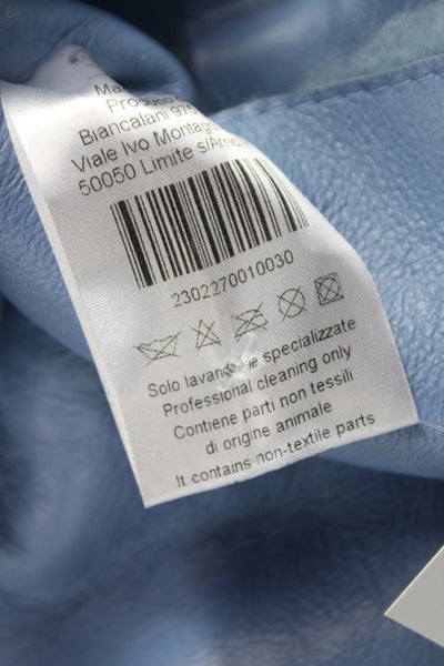 Blancha Womens Sheepskin Overcoat Blue Snap Long Sleeve Size 42