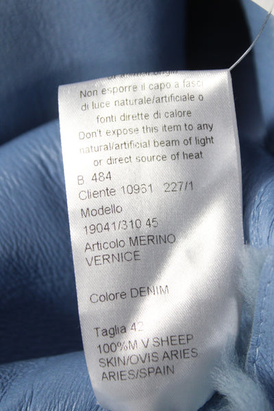 Blancha Womens Sheepskin Overcoat Blue Snap Long Sleeve Size 42