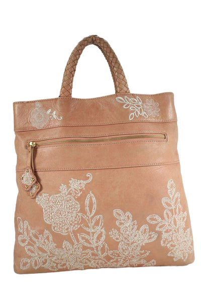 Isabella Fiore Womens Embroidered Leather Top Handle Bag Pink
