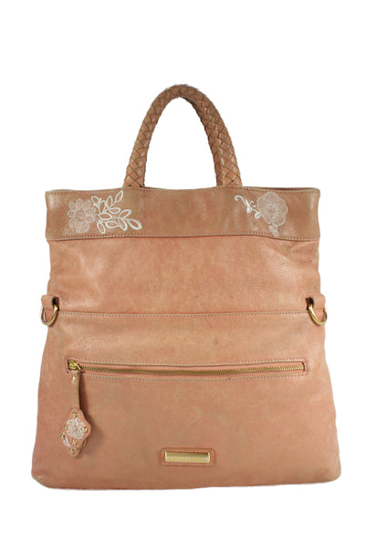 Isabella Fiore Womens Embroidered Leather Top Handle Bag Pink