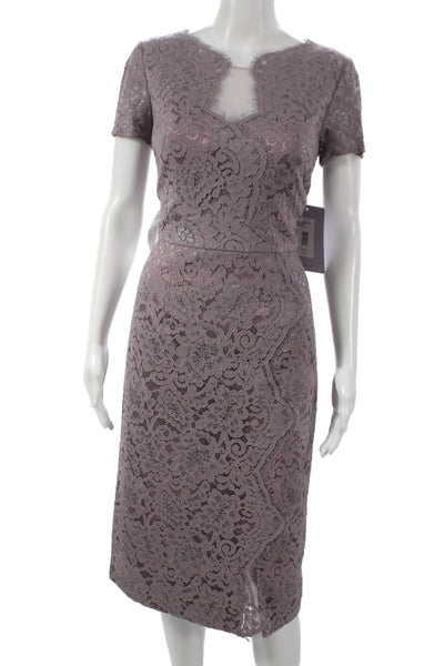 JS Collections Women Sheath Dress Purple Floral Short Sleeve Size 2