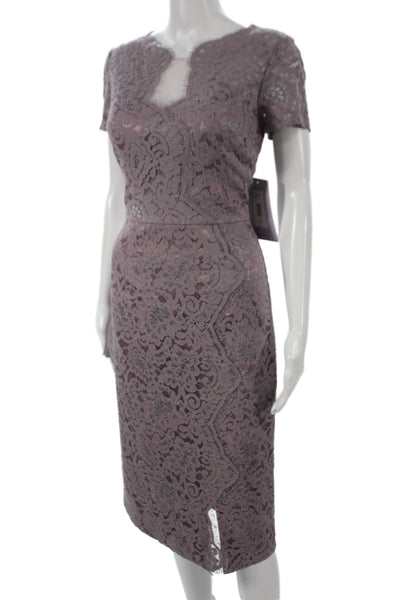 JS Collections Women Sheath Dress Purple Floral Short Sleeve Size 2