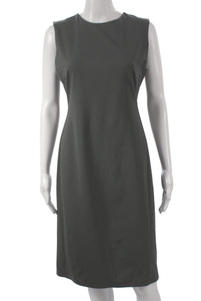 Theory Women Sheath Dress Dark Gray Round Neck Zip Sleeveless Knee Size 4