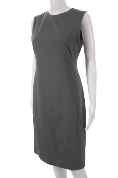 Theory Women Sheath Dress Dark Gray Round Neck Zip Sleeveless Knee Size 4