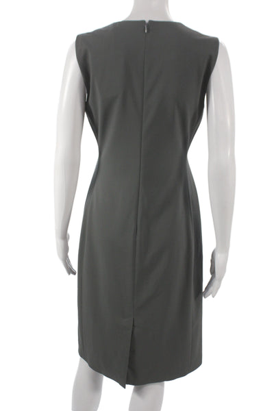 Theory Women Sheath Dress Dark Gray Round Neck Zip Sleeveless Knee Size 4