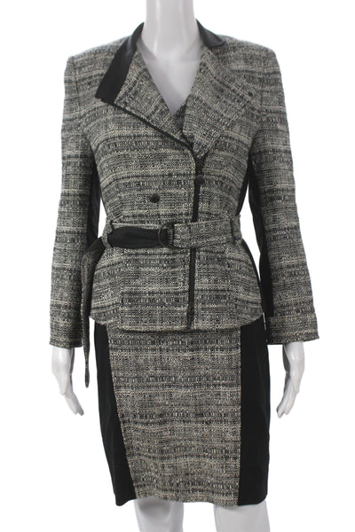 Akris Punto Women 2 Piece Black V-Neck Long Sleeve Suit Buckle Size 6