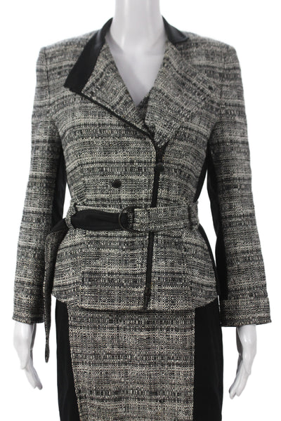 Akris Punto Women 2 Piece Black V-Neck Long Sleeve Suit Buckle Size 6