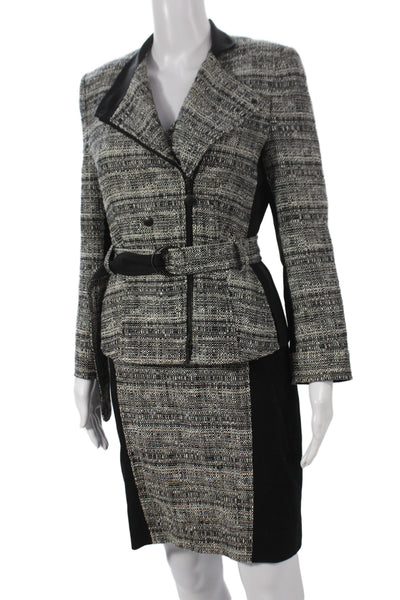Akris Punto Women 2 Piece Black V-Neck Long Sleeve Suit Buckle Size 6