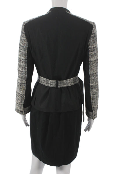 Akris Punto Women 2 Piece Black V-Neck Long Sleeve Suit Buckle Size 6