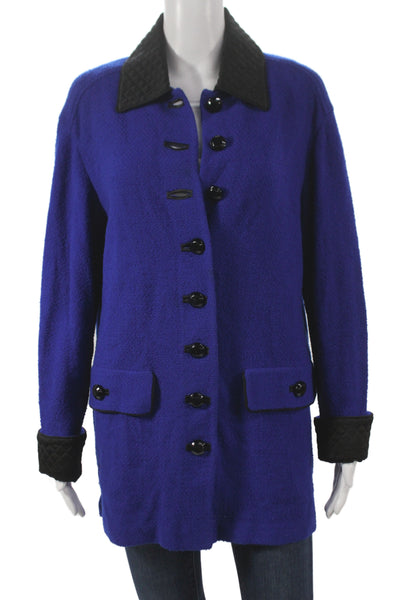 St. John Collection By Marie Gray Womens Blue Collared Button Coat Wool Size 10