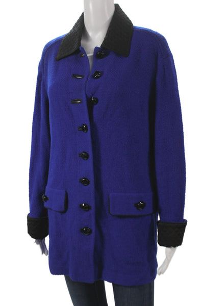 St. John Collection By Marie Gray Womens Blue Collared Button Coat Wool Size 10