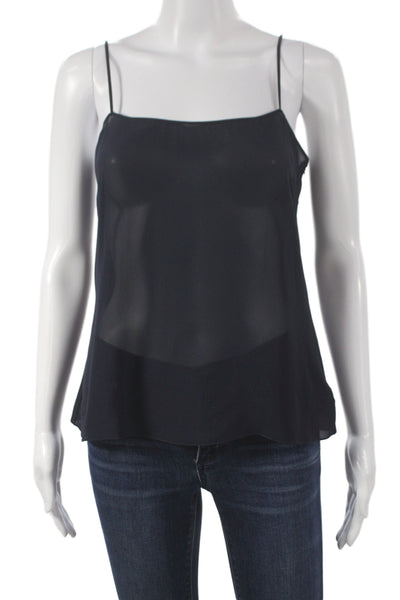 Christian Dior Womens Silk Plaid Collared Camisole Navy Long Sleeve Size 6