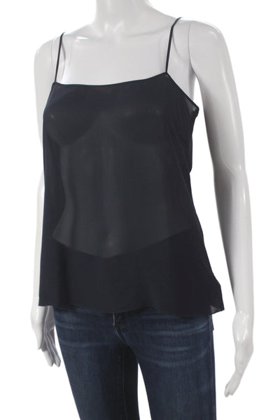 Christian Dior Womens Silk Plaid Collared Camisole Navy Long Sleeve Size 6