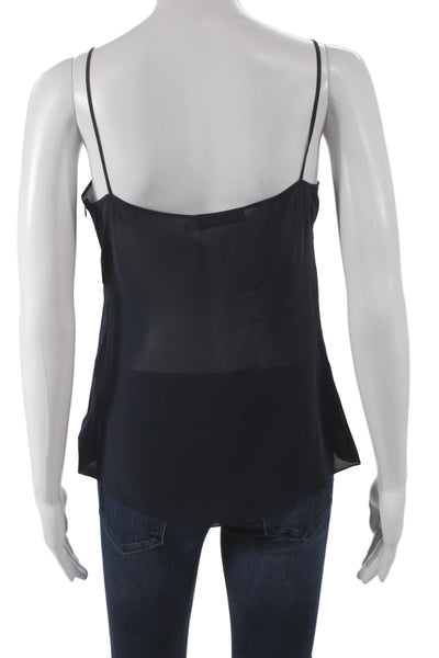Christian Dior Womens Silk Plaid Collared Camisole Navy Long Sleeve Size 6