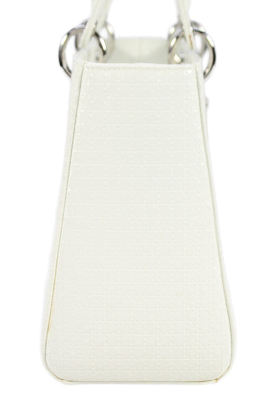Christian Dior Womens Micro-Cannage Glossy Leather Lady Dior Handbag White