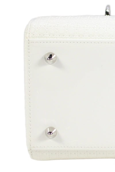 Christian Dior Womens Micro-Cannage Glossy Leather Lady Dior Handbag White