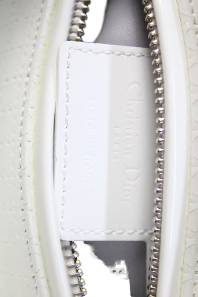 Christian Dior Womens Micro-Cannage Glossy Leather Lady Dior Handbag White