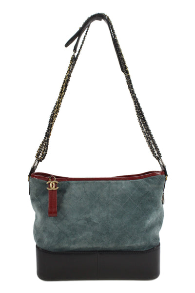 Chanel Womens Chain Strap Quilted Medium Gabrielle Hobo Shoulder Handbag Blue