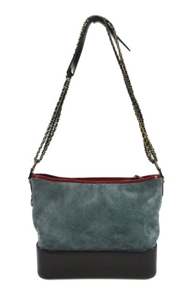 Chanel Womens Chain Strap Quilted Medium Gabrielle Hobo Shoulder Handbag Blue