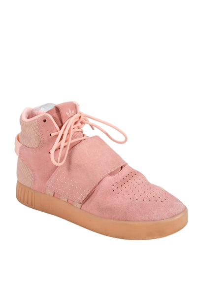 Adidas Womens Tubular High Top Strap Leather Athletic Sneakers Shoes Pink Size 6