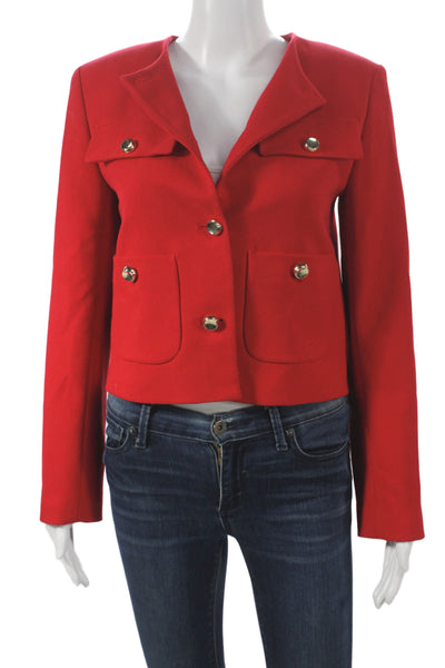 Zara Women Red Button Solid Long Sleeve Jacket Fall Acetate Blend Size XS
