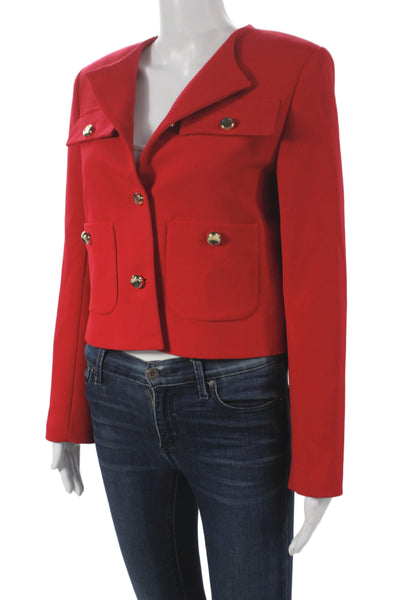 Zara Women Red Button Solid Long Sleeve Jacket Fall Acetate Blend Size XS