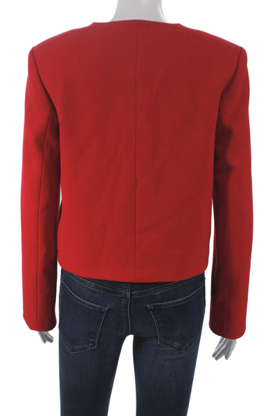 Zara Women Red Button Solid Long Sleeve Jacket Fall Acetate Blend Size XS