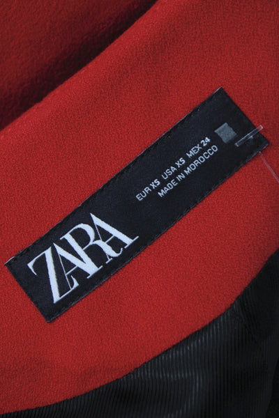 Zara Women Red Button Solid Long Sleeve Jacket Fall Acetate Blend Size XS