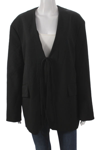 Zara Womens Black Cotton Wool Classic V-Neck Button Long Sleeve Jacket Size XS