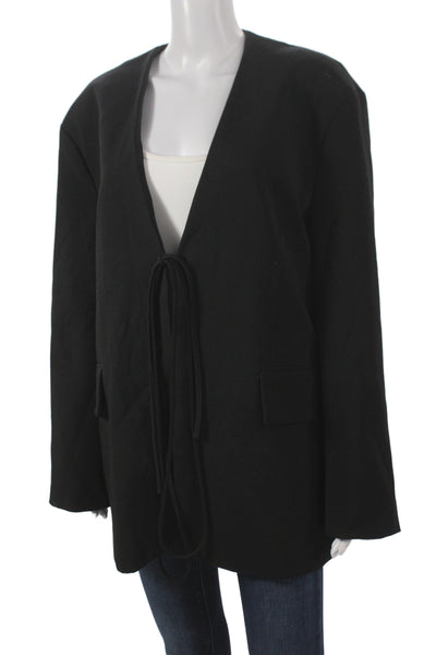 Zara Womens Black Cotton Wool Classic V-Neck Button Long Sleeve Jacket Size XS