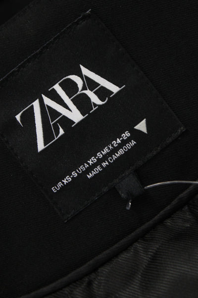 Zara Womens Black Cotton Wool Classic V-Neck Button Long Sleeve Jacket Size XS