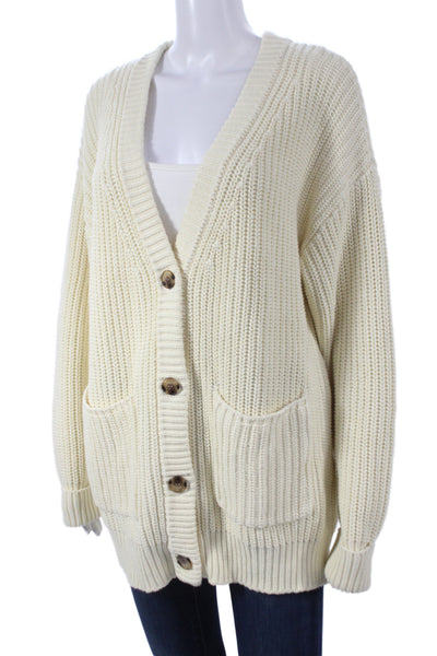 Callahan Womens Ivory V Neck Long Sleeve Cotton Cardigan Sweater Size S