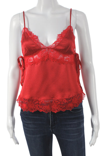 Intimately Free People Women Boho Red V Neck Sleeveless Tank Polyester Size XS