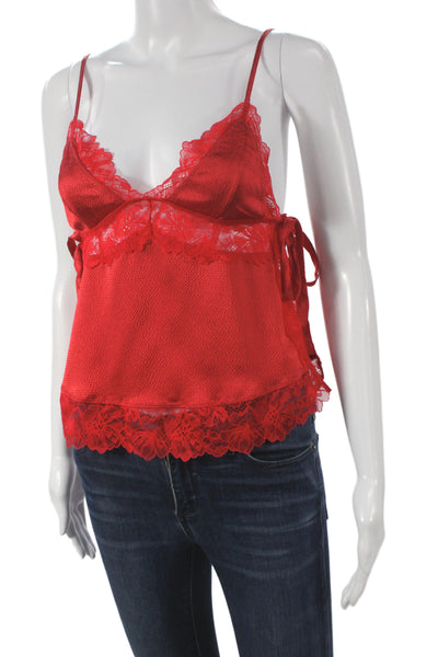 Intimately Free People Women Boho Red V Neck Sleeveless Tank Polyester Size XS