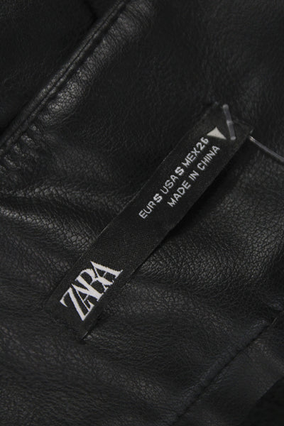 Zara Women Black Faux Leather Strapless Sleeveless Biker Jumpsuit Zip Size S