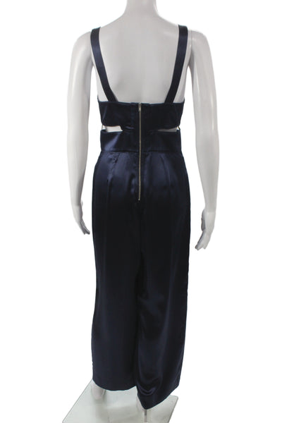 Fleur du Mal Women Jumpsuit Dark Blue Silk V-Neck Sleeveless Size 4
