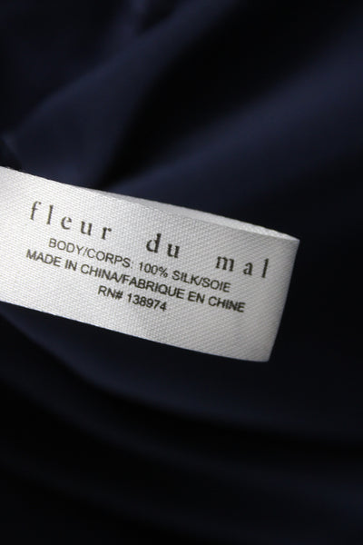 Fleur du Mal Women Jumpsuit Dark Blue Silk V-Neck Sleeveless Size 4