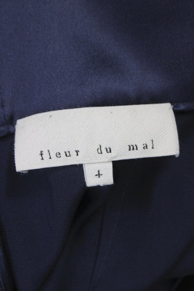 Fleur du Mal Women Jumpsuit Dark Blue Silk V-Neck Sleeveless Size 4