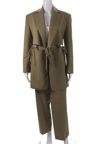 Yuzefi Unisex Brown Collared 2 Piece Army Suit Drawstring Wool Blend Size XS