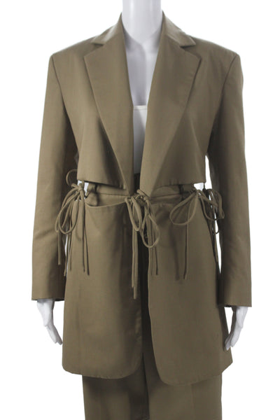 Yuzefi Unisex Brown Collared 2 Piece Army Suit Drawstring Wool Blend Size XS