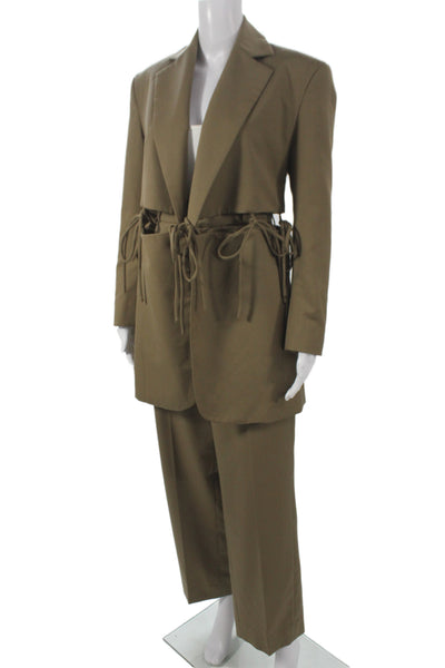 Yuzefi Unisex Brown Collared 2 Piece Army Suit Drawstring Wool Blend Size XS