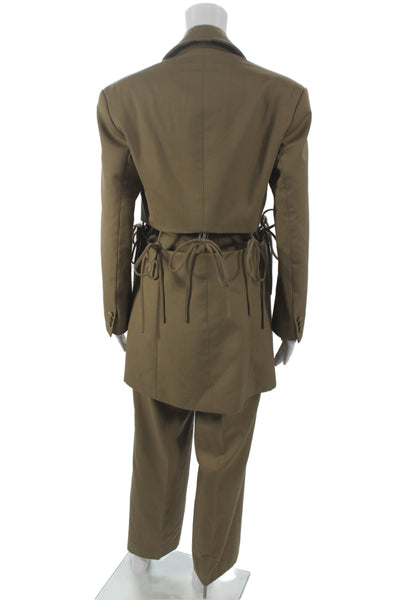 Yuzefi Unisex Brown Collared 2 Piece Army Suit Drawstring Wool Blend Size XS