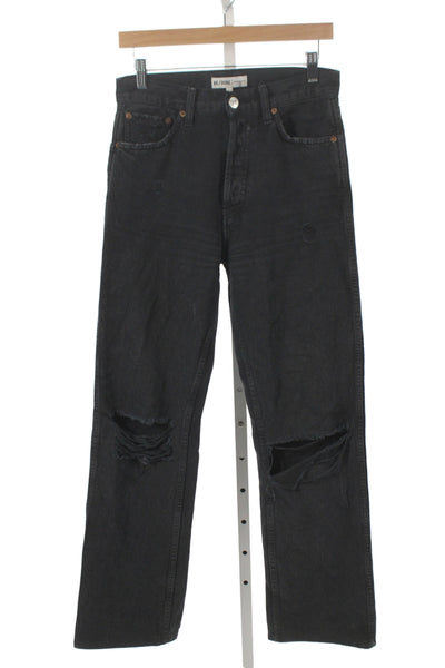 Re/Done Unisex Black Straight Jeans 100% Cotton Mid Rise Size 26