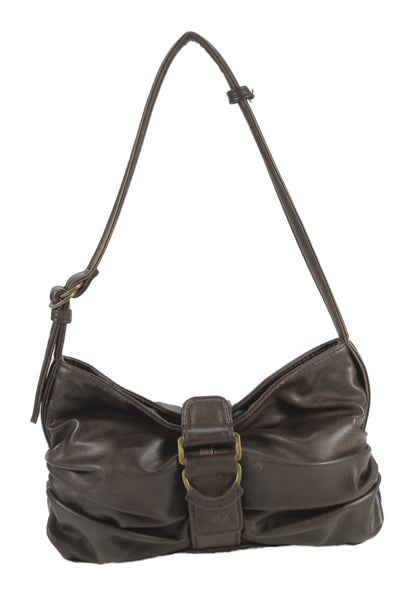 Zara Womens Vegan Leather Ruched Shoulder Bag Brown
